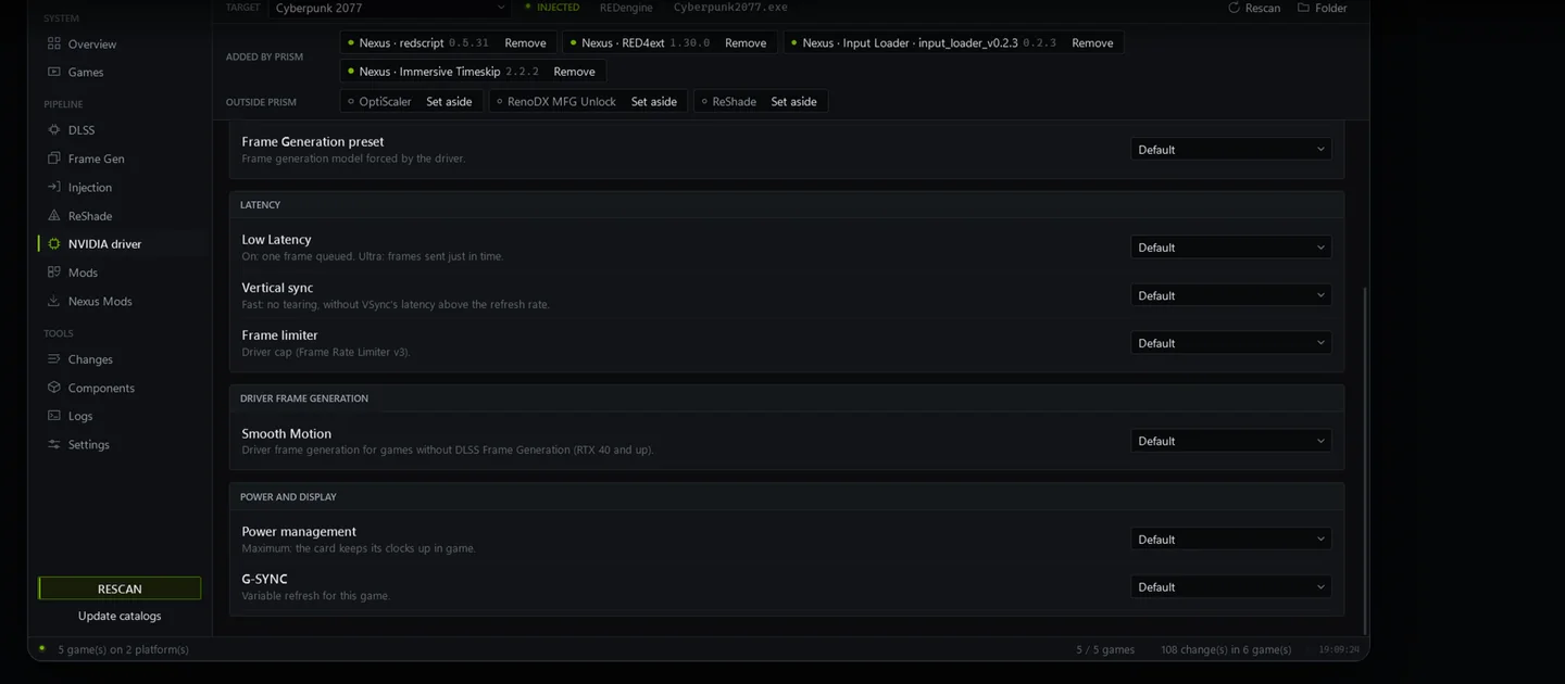 NVIDIA driver settings page